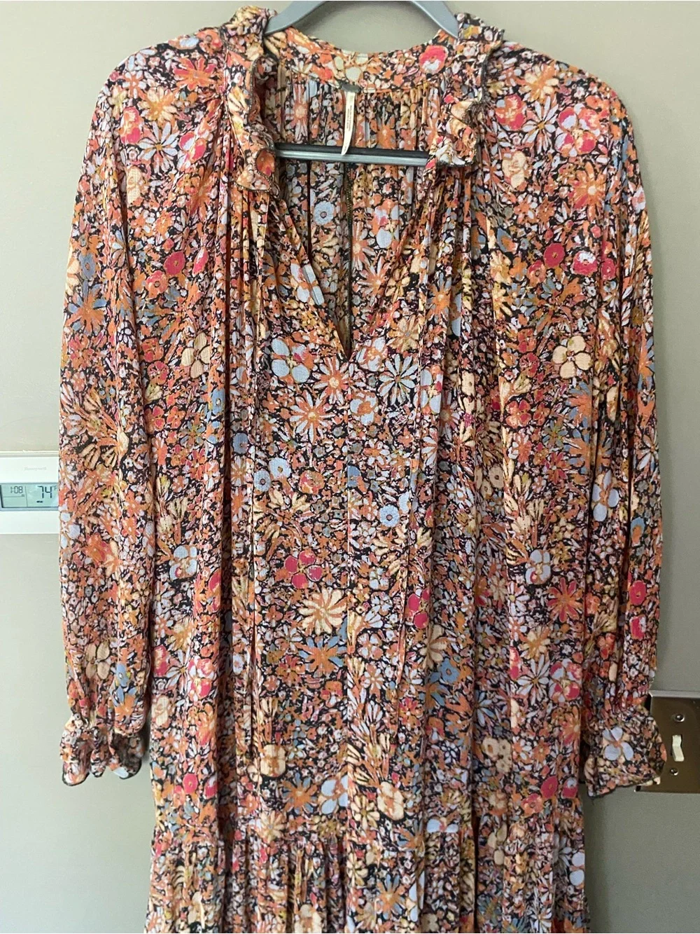 FREE PEOPLE Feeling Groovy Floral Colorful Long Sleeve Maxi Dress Size Small